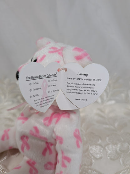 Ty Beanie Baby - Giving the Cancer Awareness Bear (8.5in) - Vintage Beanies Canada