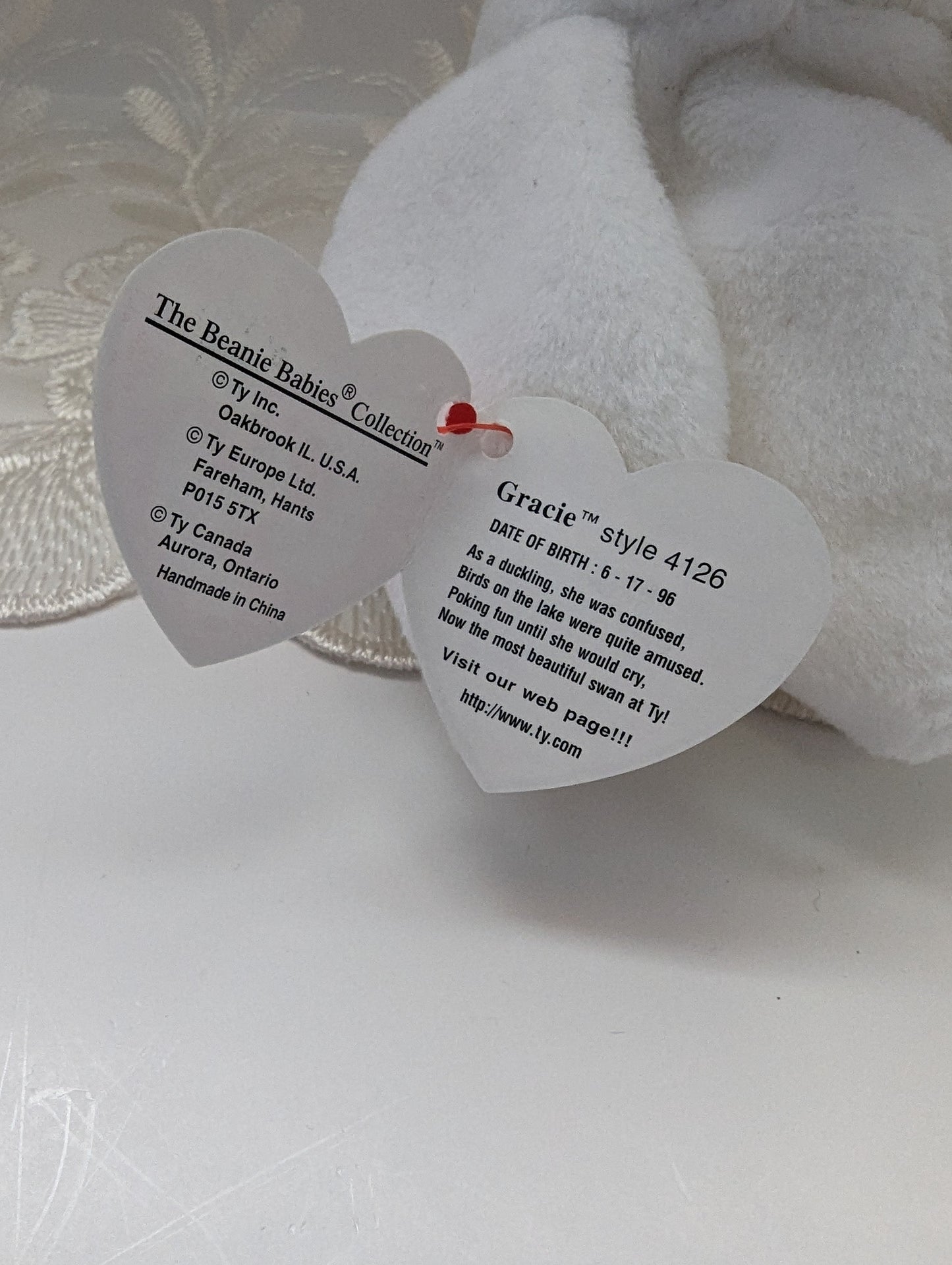 Ty Beanie Baby - Gracie The Swan (6in) - Vintage Beanies Canada