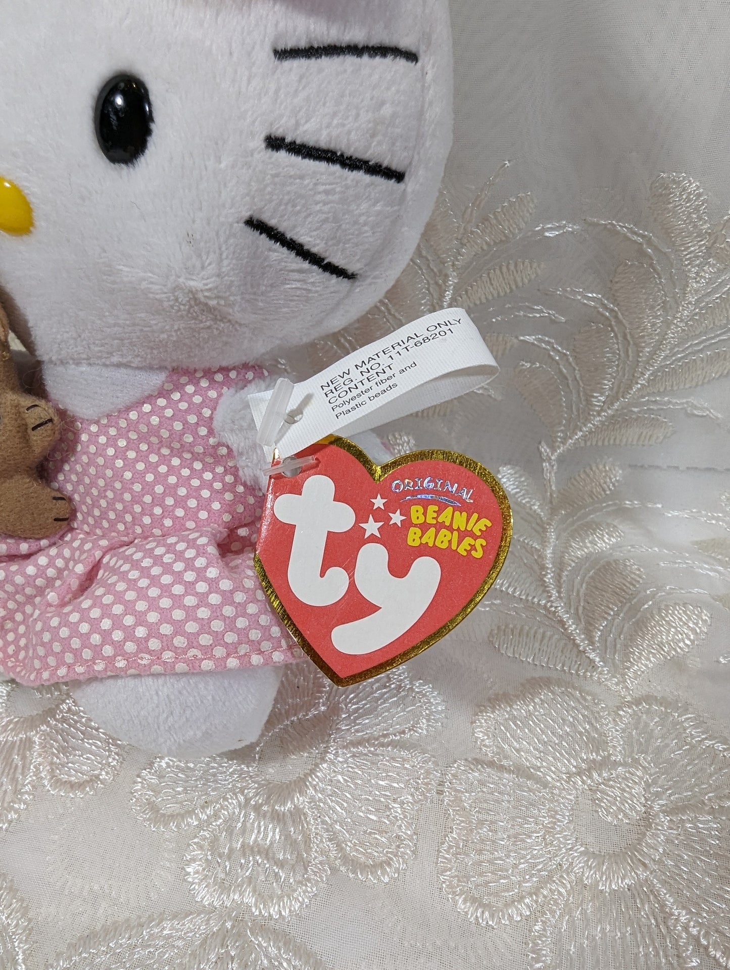 Ty Beanie Baby - Hello Kitty In Pink Dress Holding Teddy Bear (6in) Slightly Faded Tag - Vintage Beanies Canada