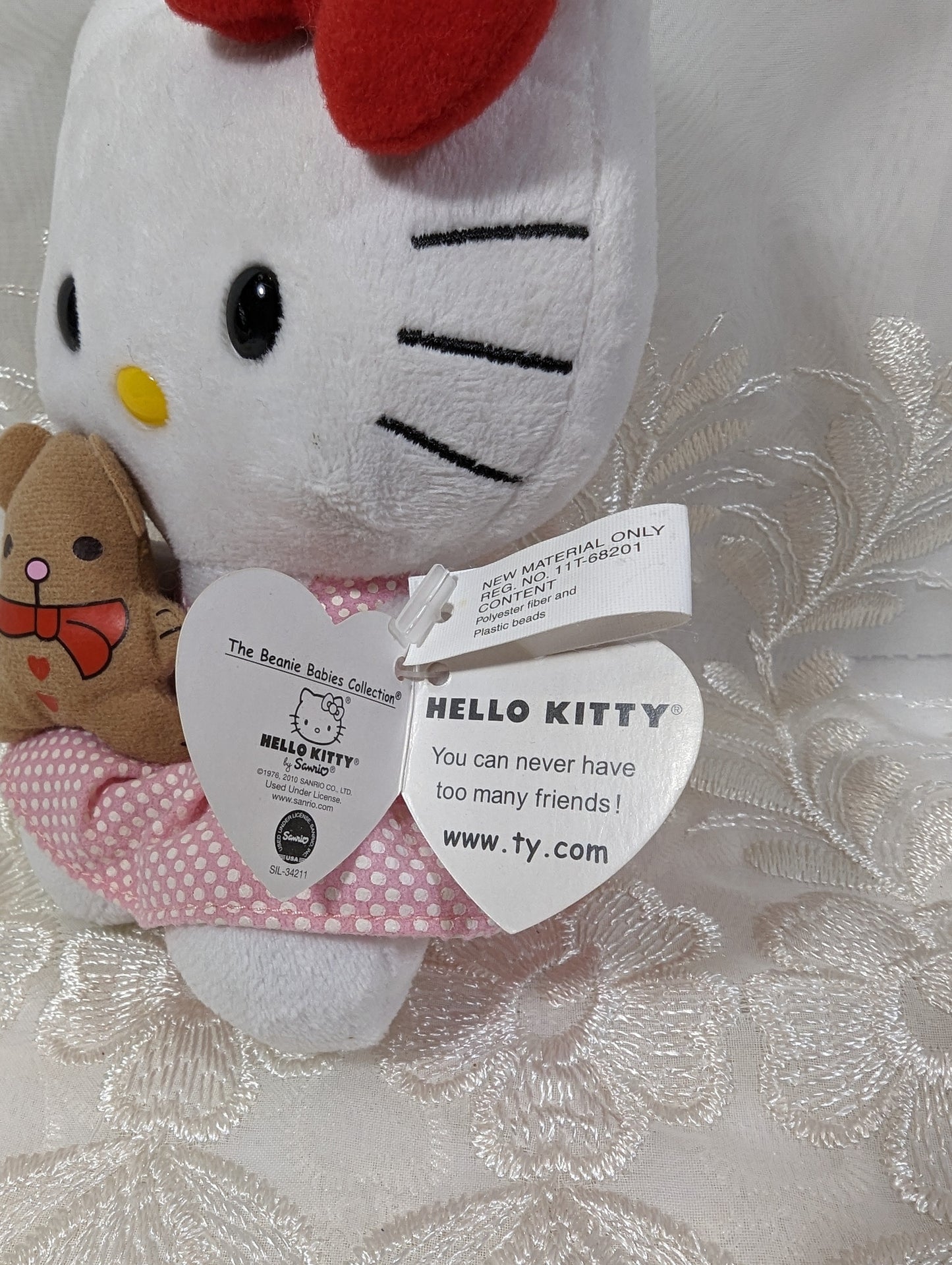 Ty Beanie Baby - Hello Kitty In Pink Dress Holding Teddy Bear (6in) Slightly Faded Tag - Vintage Beanies Canada