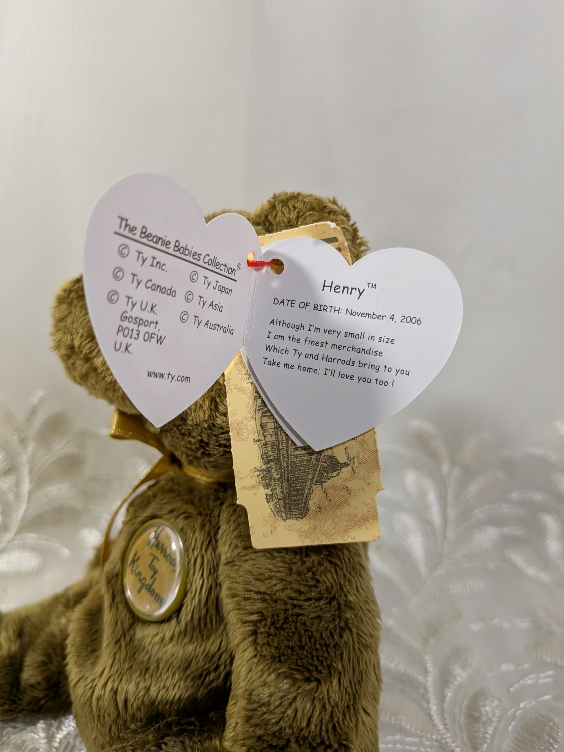 Ty Beanie Baby - Henry the bear (7in) Harrods Uk Exclusive *Rare* - Vintage Beanies Canada