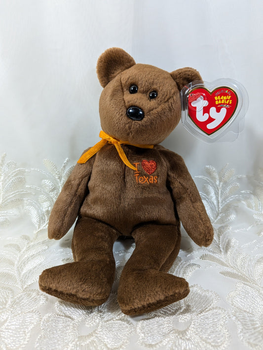 Ty Beanie Baby - I Love Texas The Brown Bear (8.5in) - Vintage Beanies Canada