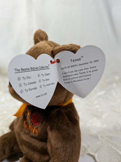 Ty Beanie Baby - I Love Texas The Brown Bear (8.5in) - Vintage Beanies Canada