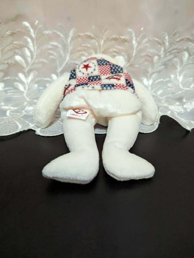 Ty Beanie Baby - Libert-e The White USA Teddy Bear With American Vest (9in) - Vintage Beanies Canada