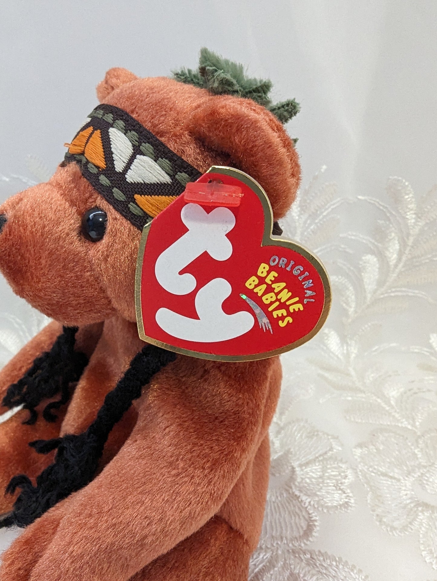 Ty Beanie Baby - Little Feather The Bear With Headdress (6in) - Vintage Beanies Canada
