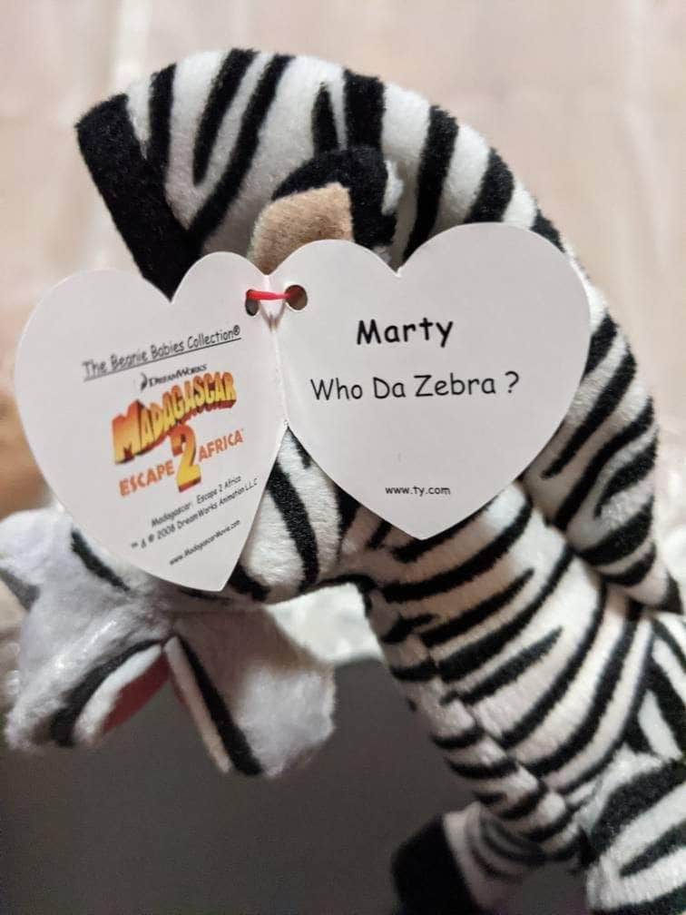 Ty Beanie Baby - Marty The Zebra From Madagascar 2 The Movie (7in) - Vintage Beanies Canada