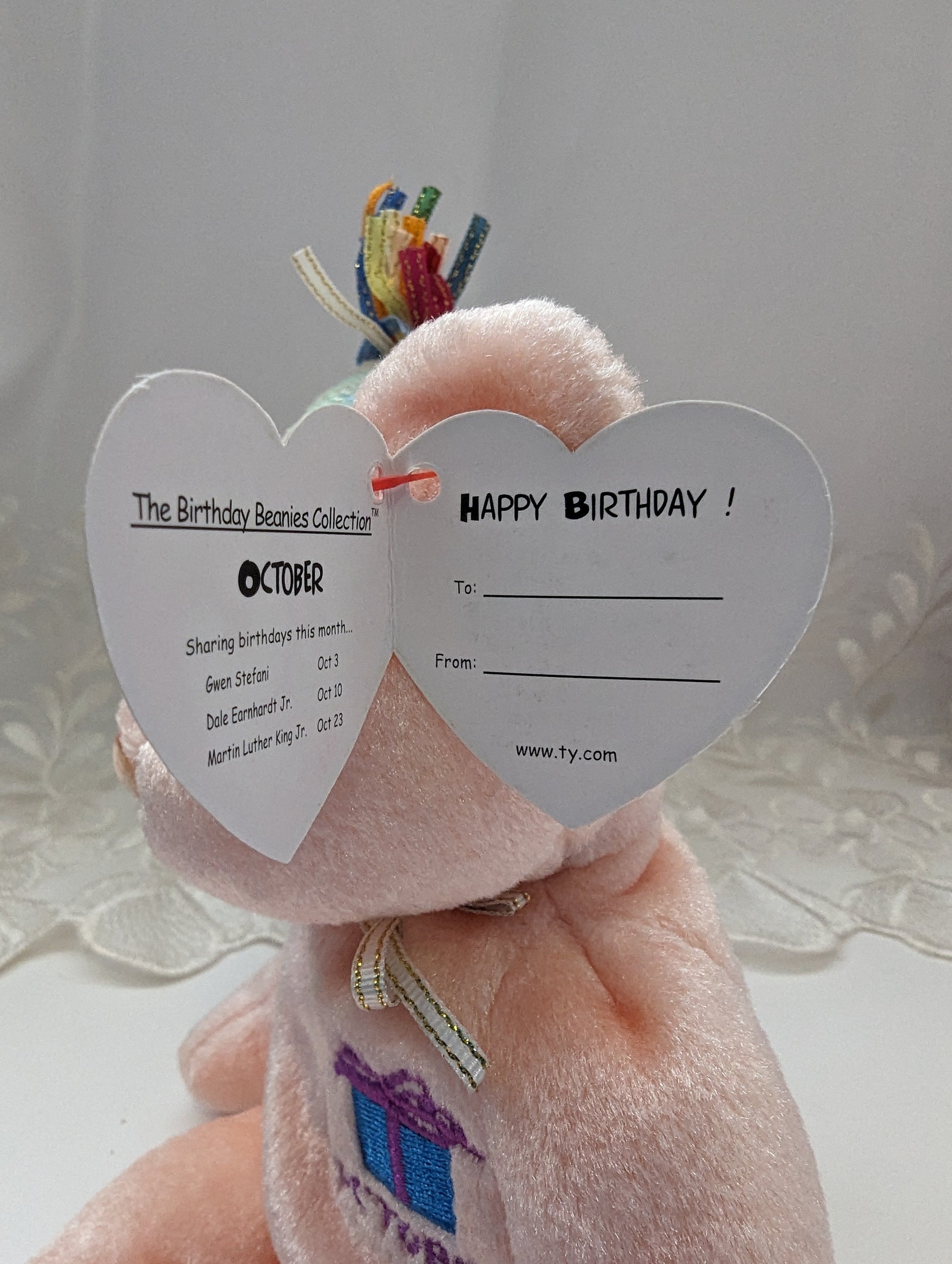Ty Beanie Baby October The Birthday Bear With Hat