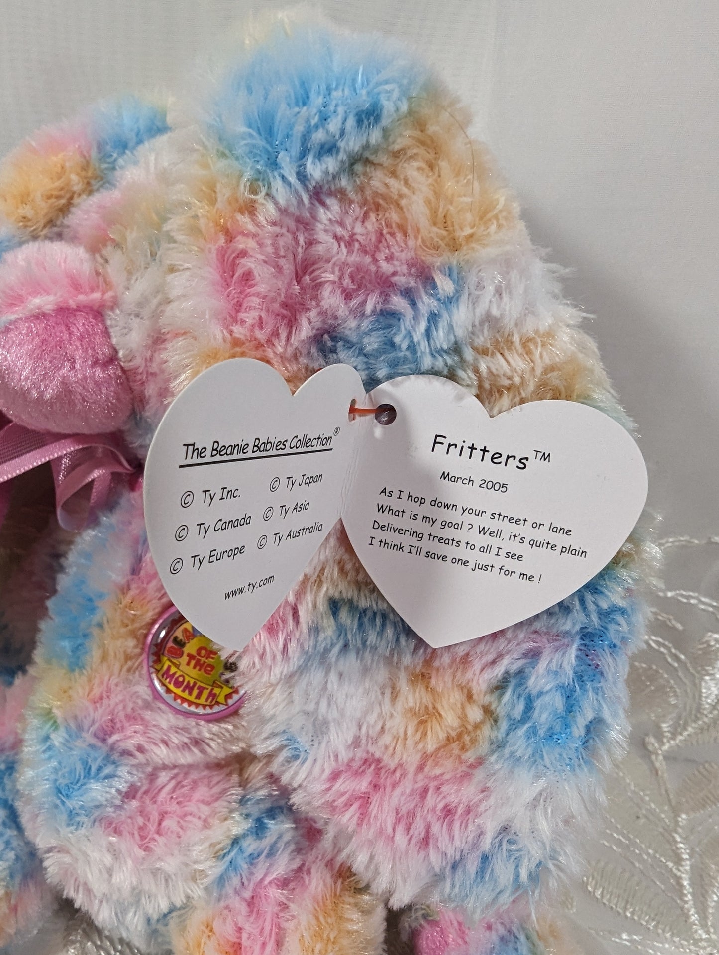 Ty Beanie Baby of the Month - Fritters The Colourful Bunny Rabbit (7.5in) March 2005 - Vintage Beanies Canada