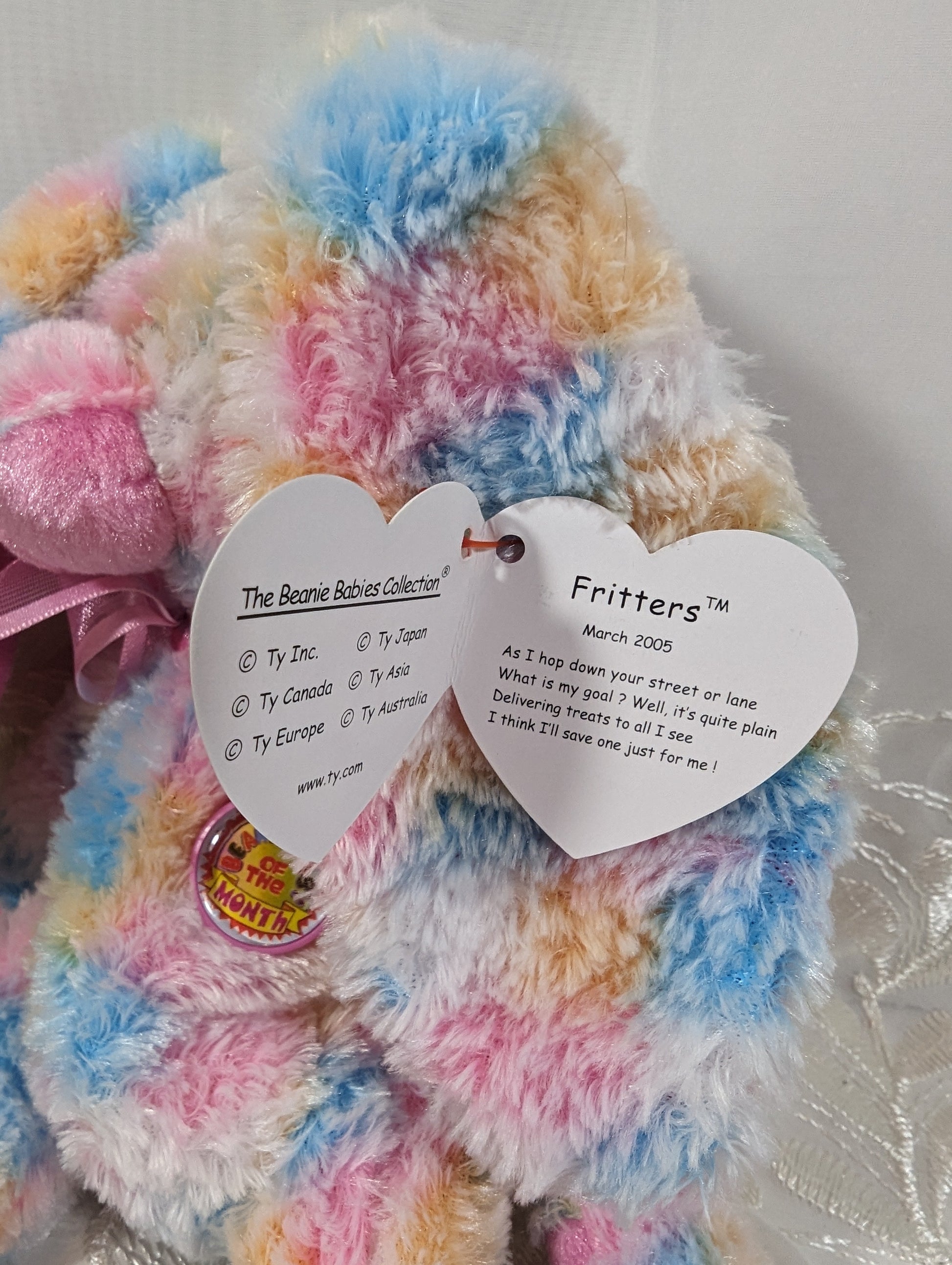 Ty Beanie Baby of the Month - Fritters The Colourful Bunny Rabbit (7.5in) March 2005 - Vintage Beanies Canada