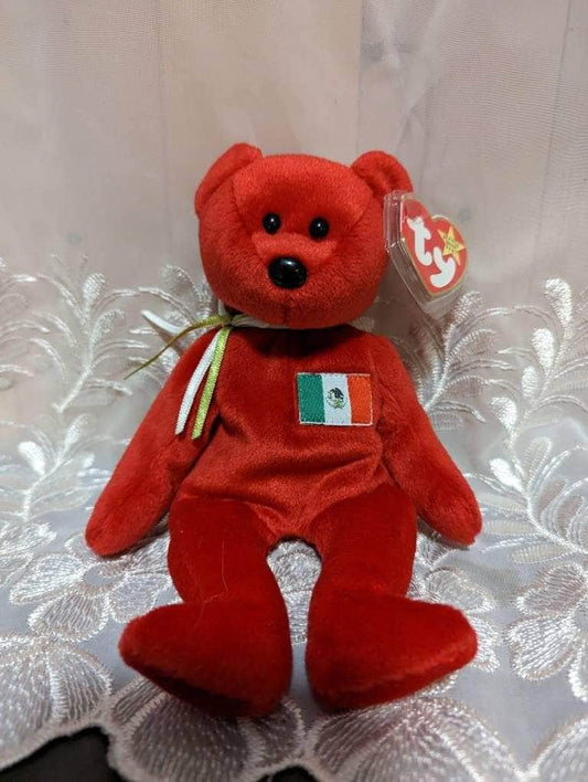 Ty Beanie Baby - Osito the Red Mexico Bear with Mexican flag (8.5in) - Vintage Beanies Canada