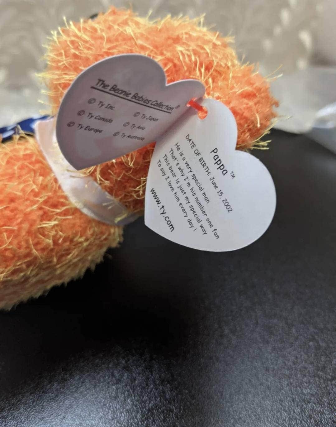 Ty Beanie Baby - Pappa The Orange Fuzzy Bear With Tie - Father's Day Gift Ideas (8.5in) - Vintage Beanies Canada