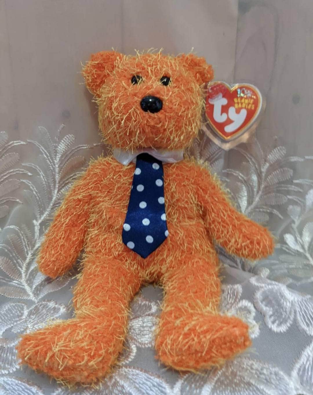 Ty Beanie Baby - Pappa The Orange Fuzzy Bear With Tie - Father's Day Gift Ideas (8.5in) - Vintage Beanies Canada