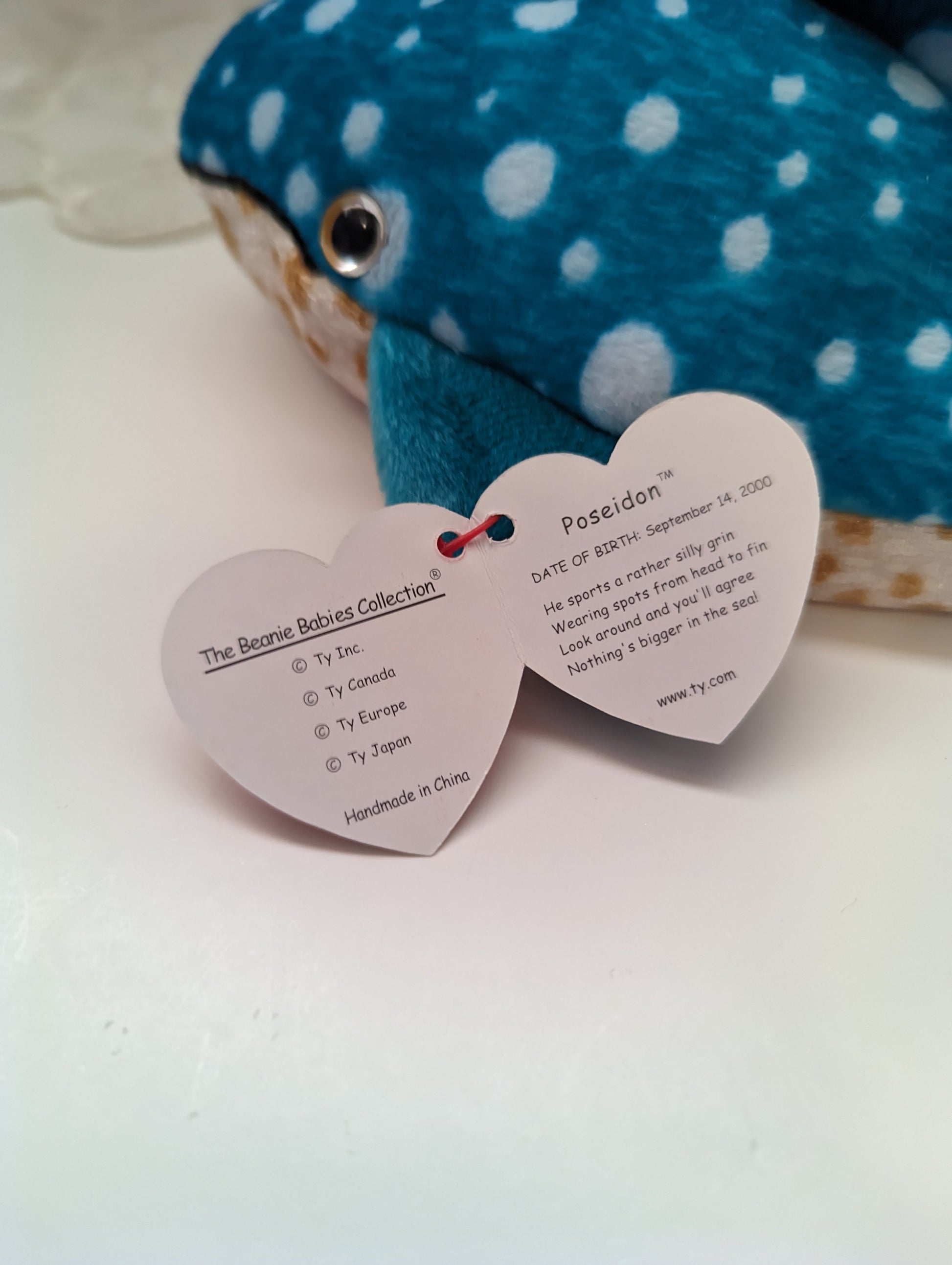 Ty Beanie Baby - Poseidon The Whale Shark (7in) - Vintage Beanies Canada