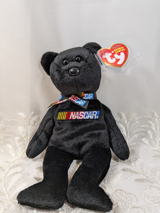 Ty Beanie Baby - Racer The Black Nascar Bear (8.5in) - Vintage Beanies Canada