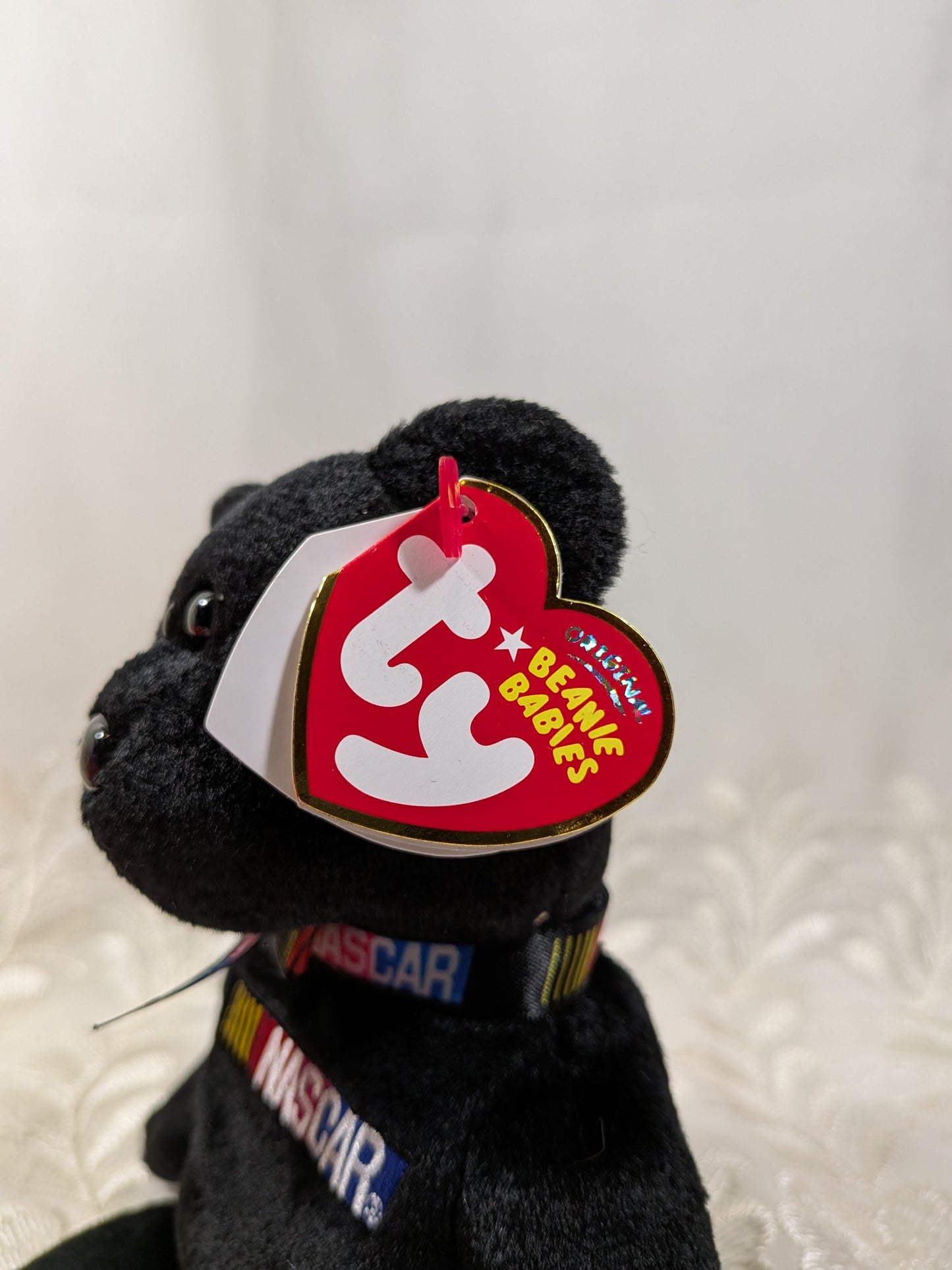 Ty Beanie Baby - Racer The Black Nascar Bear (8.5in) - Vintage Beanies Canada