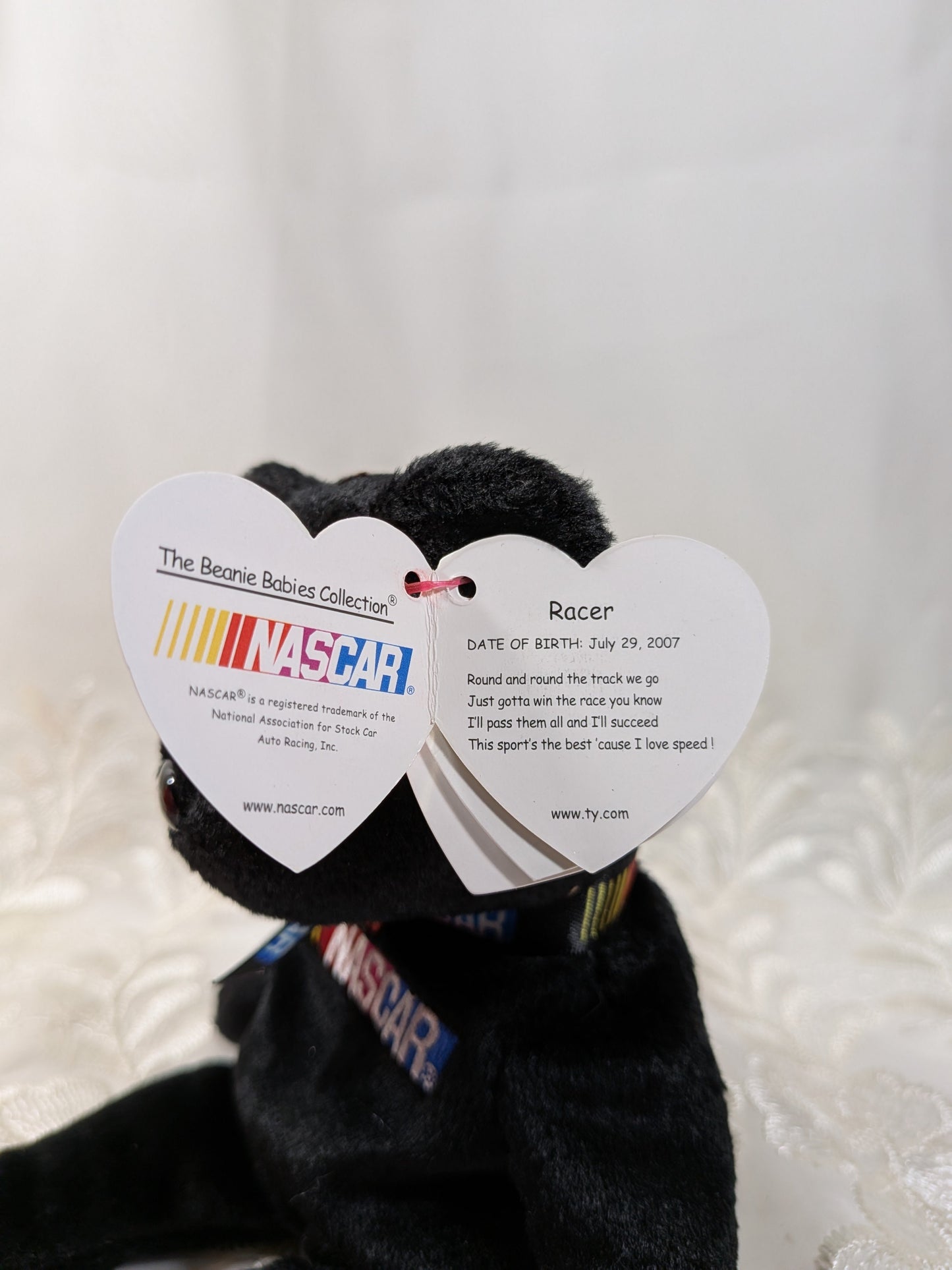 Ty Beanie Baby - Racer The Black Nascar Bear (8.5in) - Vintage Beanies Canada