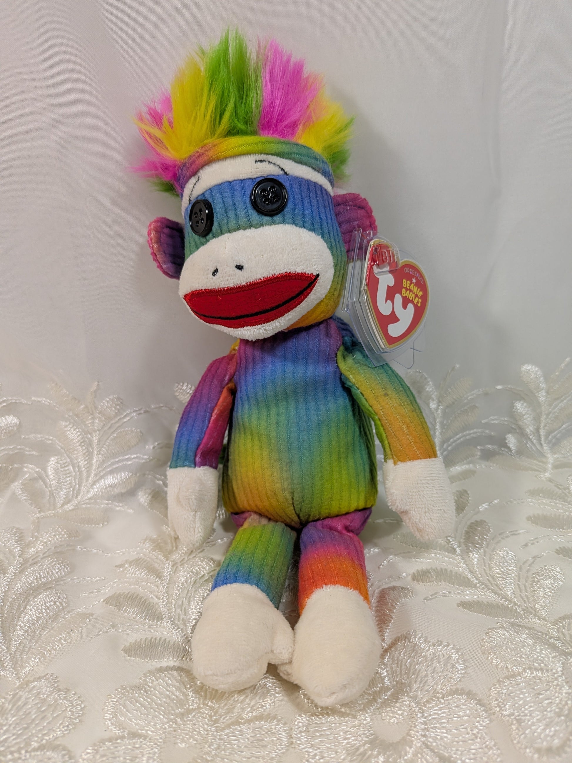 Ty Beanie Baby - Rainbow Sock Monkey (9in) - Vintage Beanies Canada