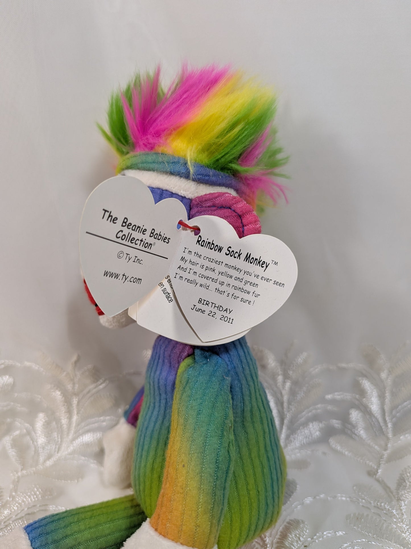 Ty Beanie Baby - Rainbow Sock Monkey (9in) - Vintage Beanies Canada