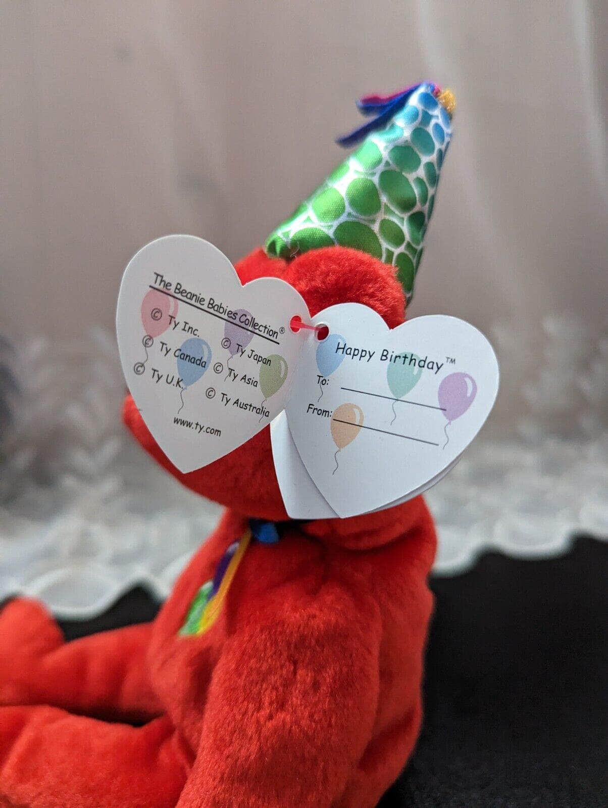 Ty Beanie Baby - Red Happy Birthday Teddy Bear With Party Hat (9in) - Vintage Beanies Canada