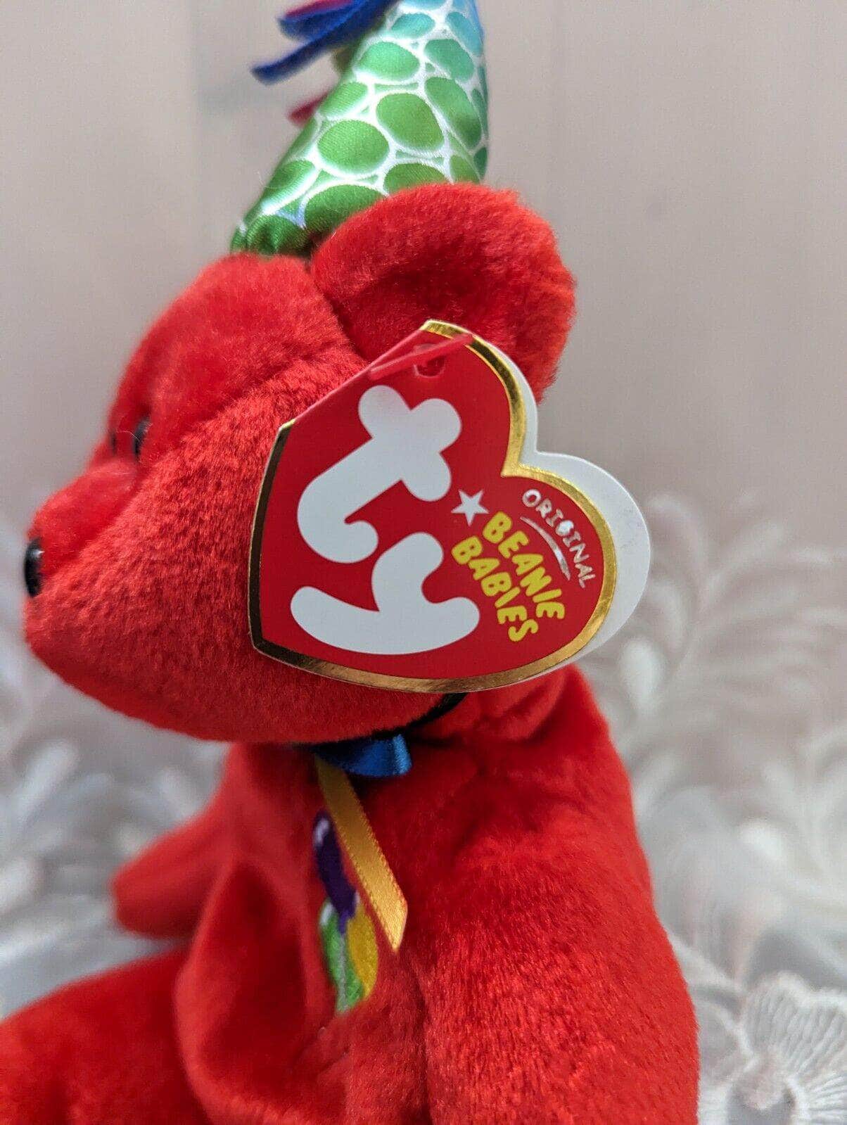 Ty Beanie Baby - Red Happy Birthday Teddy Bear With Party Hat (9in) - Vintage Beanies Canada
