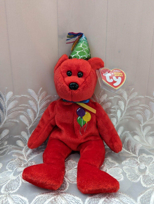 Ty Beanie Baby - Red Happy Birthday Teddy Bear With Party Hat (9in) - Vintage Beanies Canada