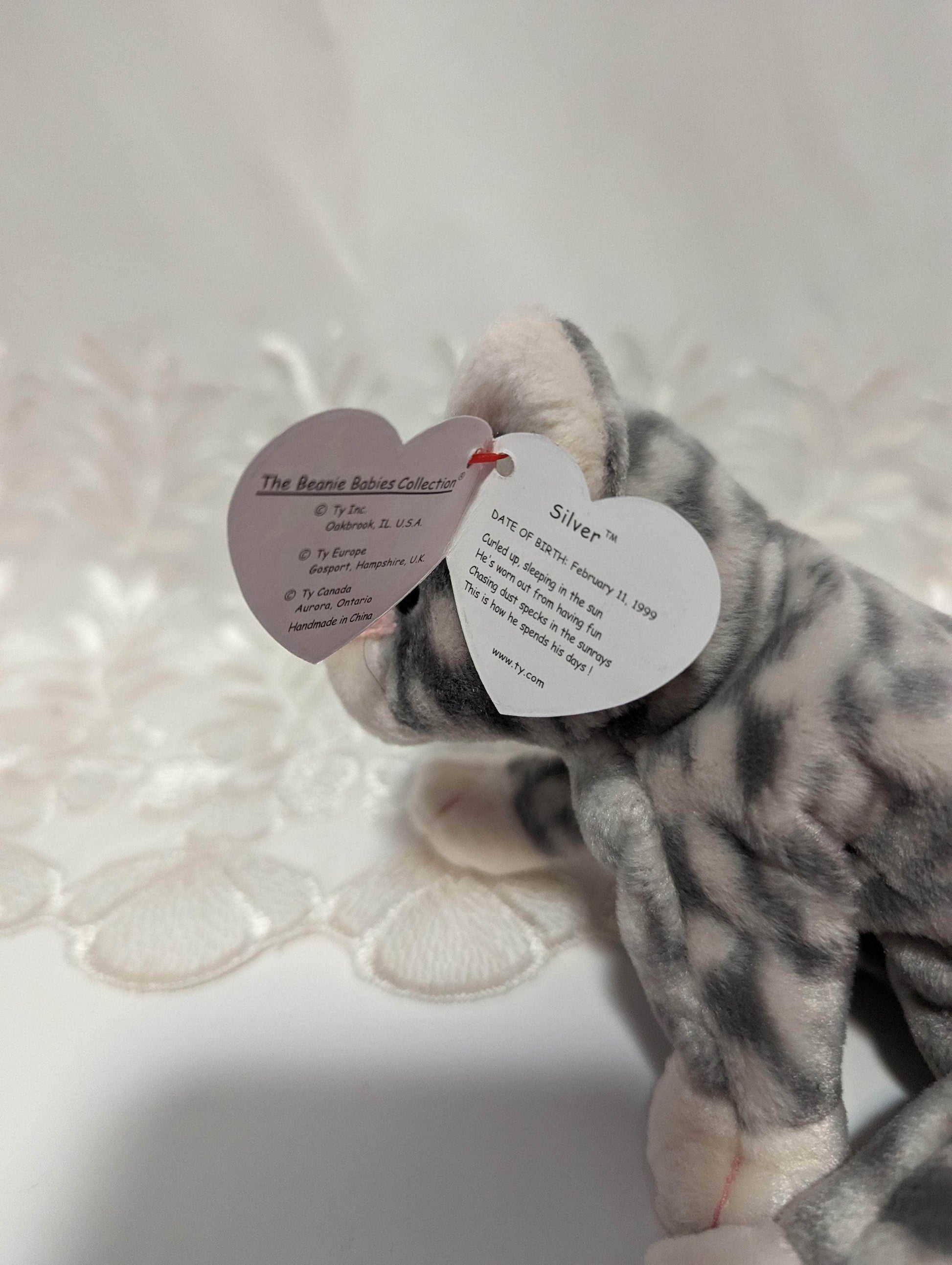 Ty Beanie Baby - Silver The Tabby Cat (6in) - Vintage Beanies Canada