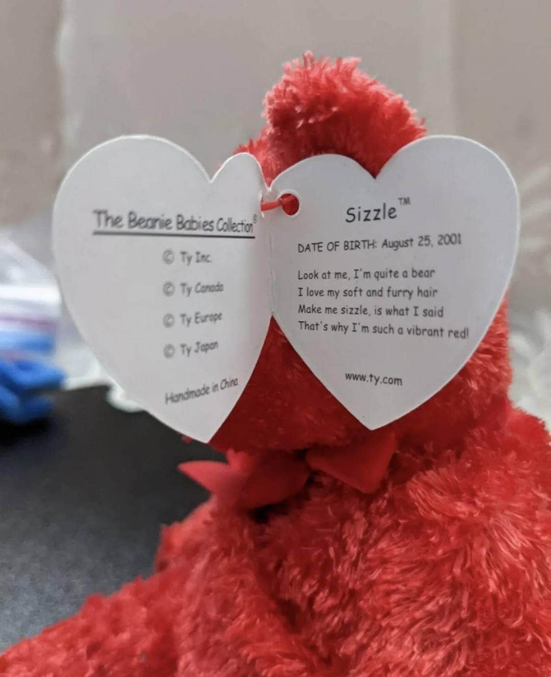 Ty Beanie Baby - Sizzle The Red Fuzzy Bear (8.5 in) - Vintage Beanies Canada