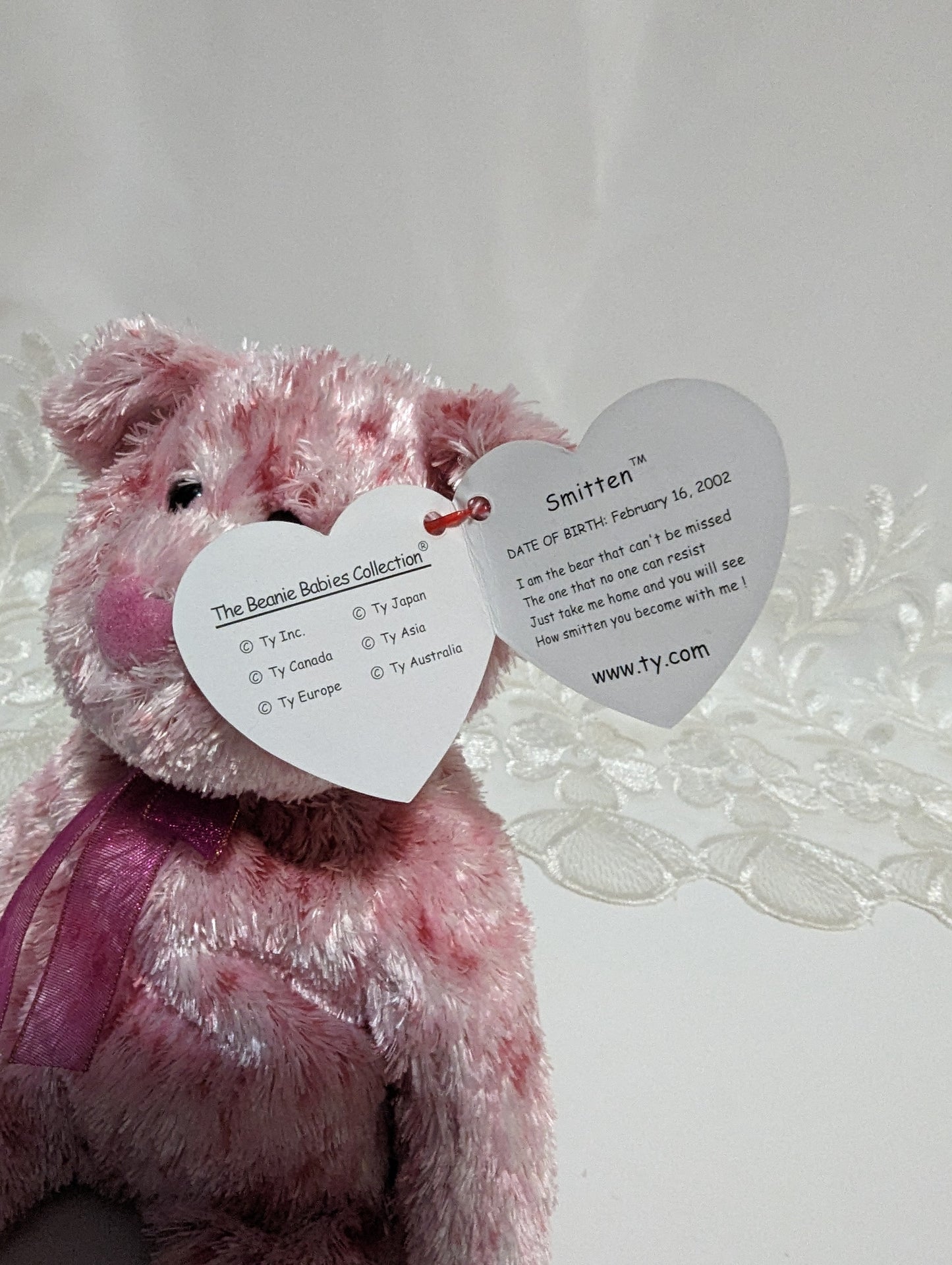 Ty Beanie Baby - Smitten The Bear With Pink Nose (8.5in) - Vintage Beanies Canada