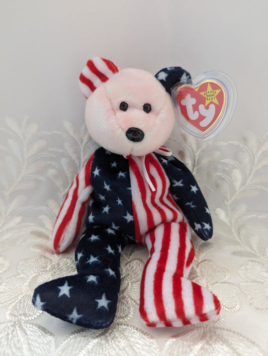 Ty Beanie Baby - Spangle The USA Bear Pink Face Version (8.5in) - Vintage Beanies Canada
