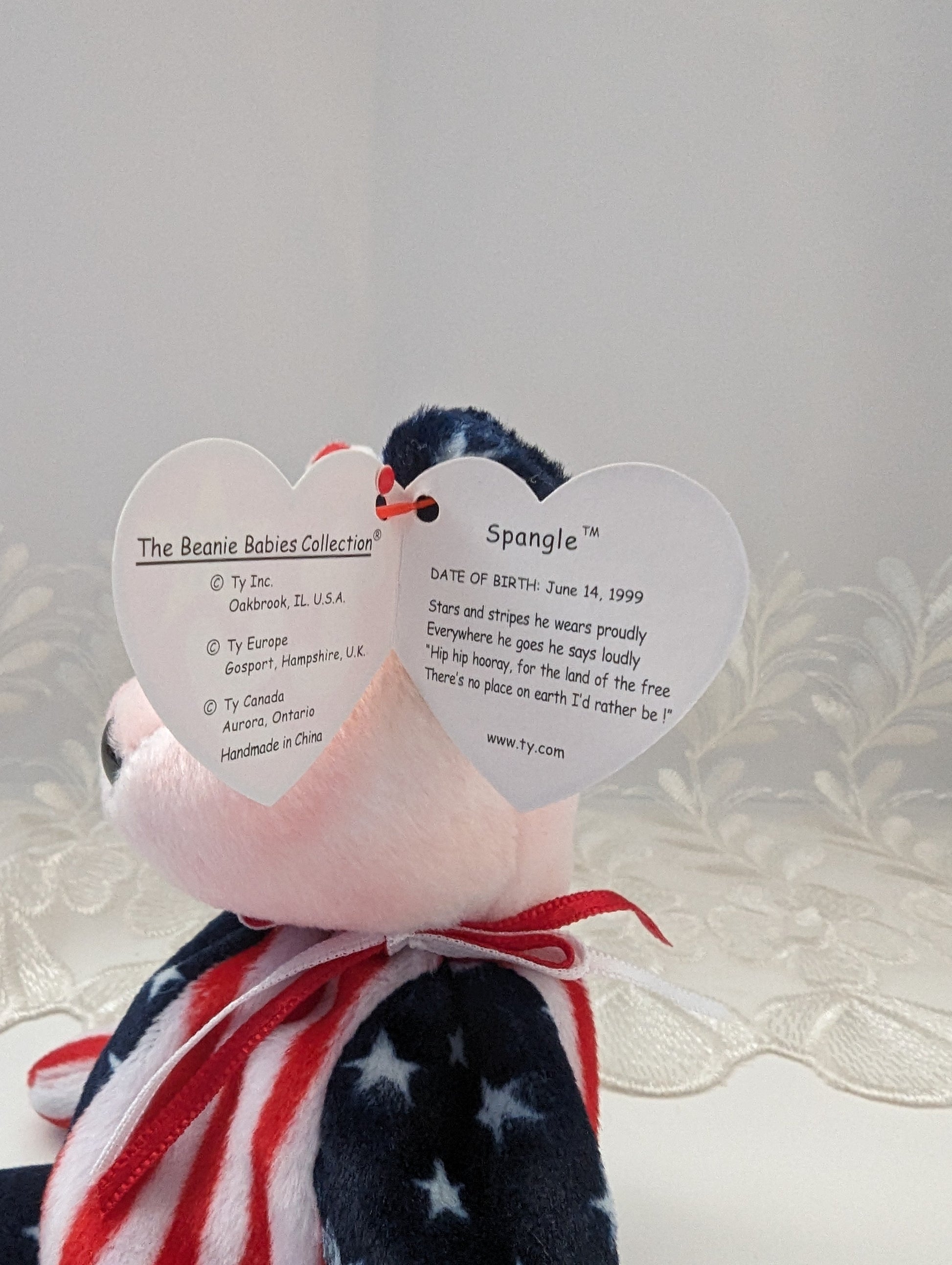 Ty Beanie Baby - Spangle The USA Bear Pink Face Version (8.5in) - Vintage Beanies Canada
