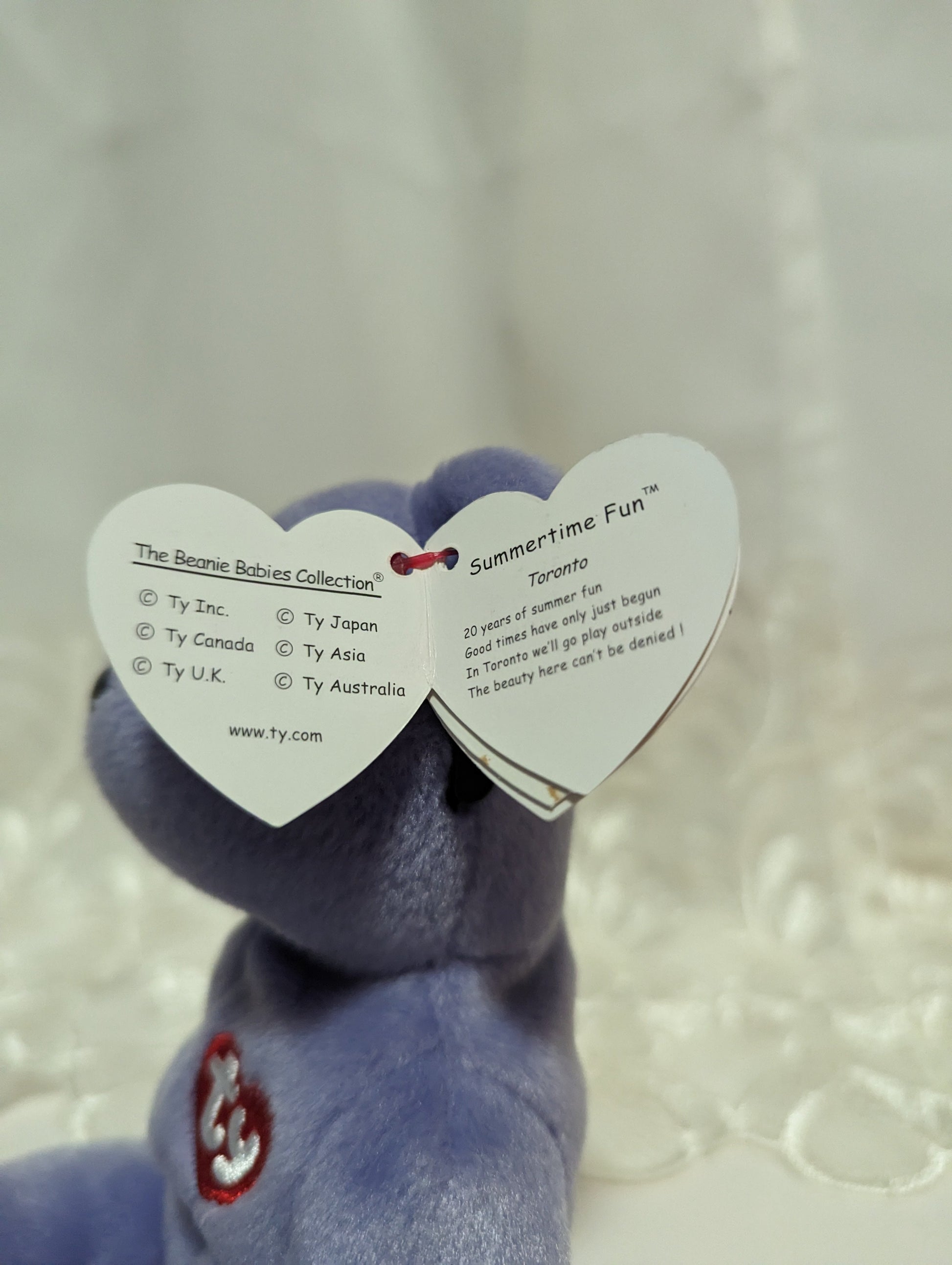 Ty Beanie Baby - Summertime Fun The Toronto Purple Bear (8.5in) Near Mint - Vintage Beanies Canada