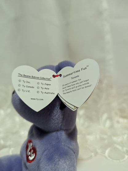 Ty Beanie Baby - Summertime Fun The Toronto Purple Bear (8.5in) Near Mint - Vintage Beanies Canada