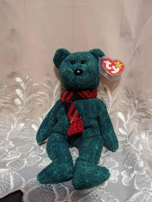 TY Beanie Baby - Wallace The Green Bear With Plaid Scarf (8.5in) - Vintage Beanies Canada