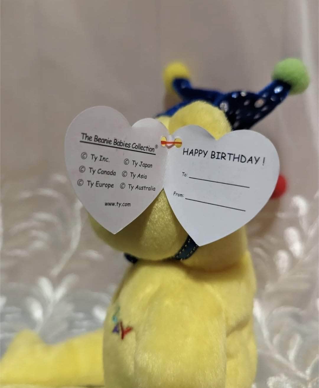 Ty Beanie Baby - Yellow Happy Birthday Bear With Crown (9in) - Vintage Beanies Canada