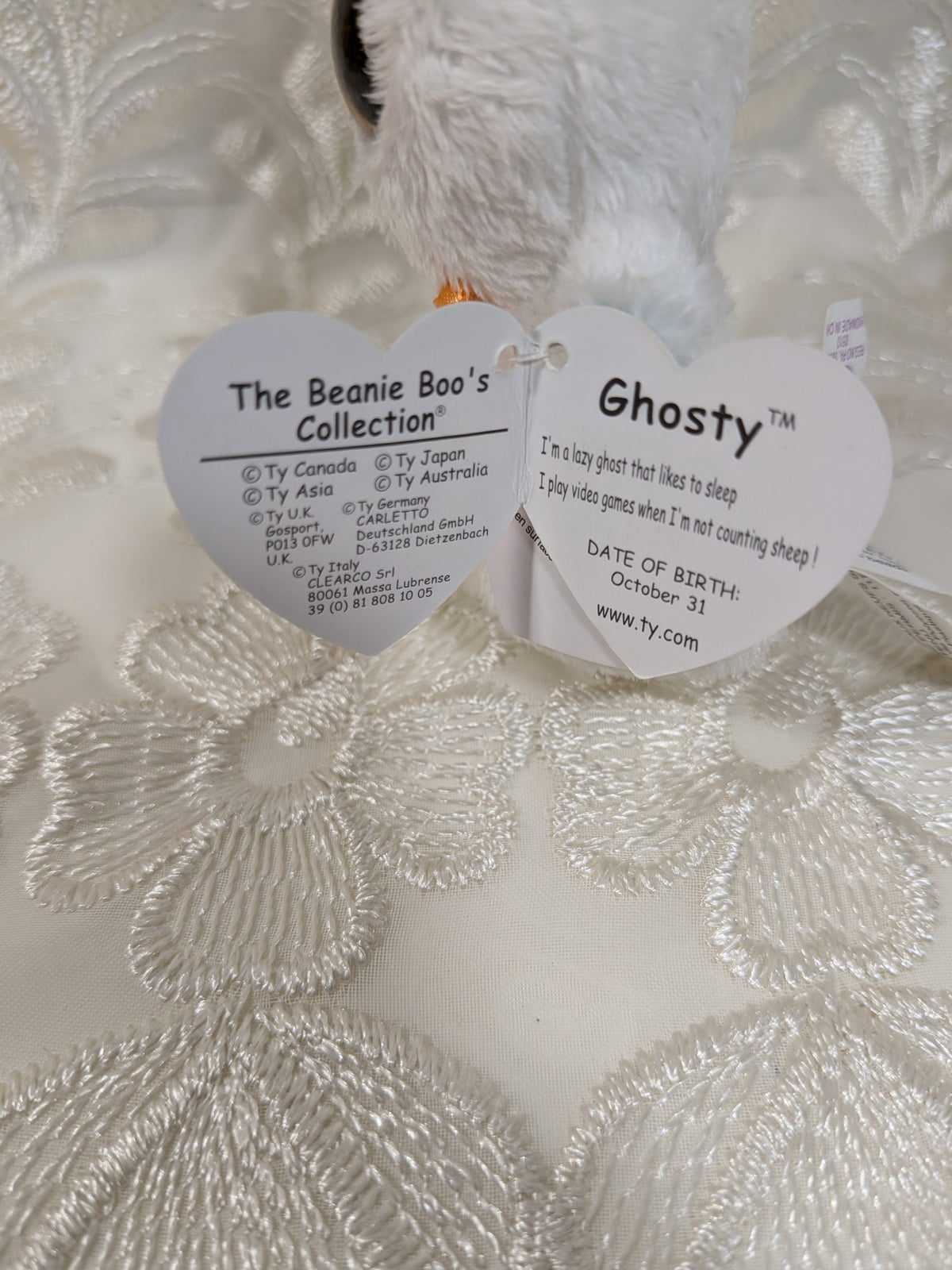 Ty Beanie Boo Clip - Ghosty The Ghost (3.5in) *Rare* First Gen, Purple tag - Vintage Beanies Canada