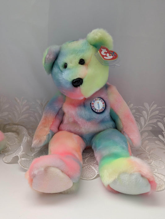 Ty Beanie Buddy - Birthday Bear (B.B.) The Multicolored Bear (13in) - Vintage Beanies Canada