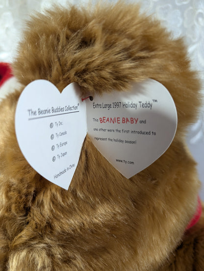 Ty Beanie Buddy - Extra Large 1997 Holiday Teddy (28 in) *Rare* Creased tag - Vintage Beanies Canada