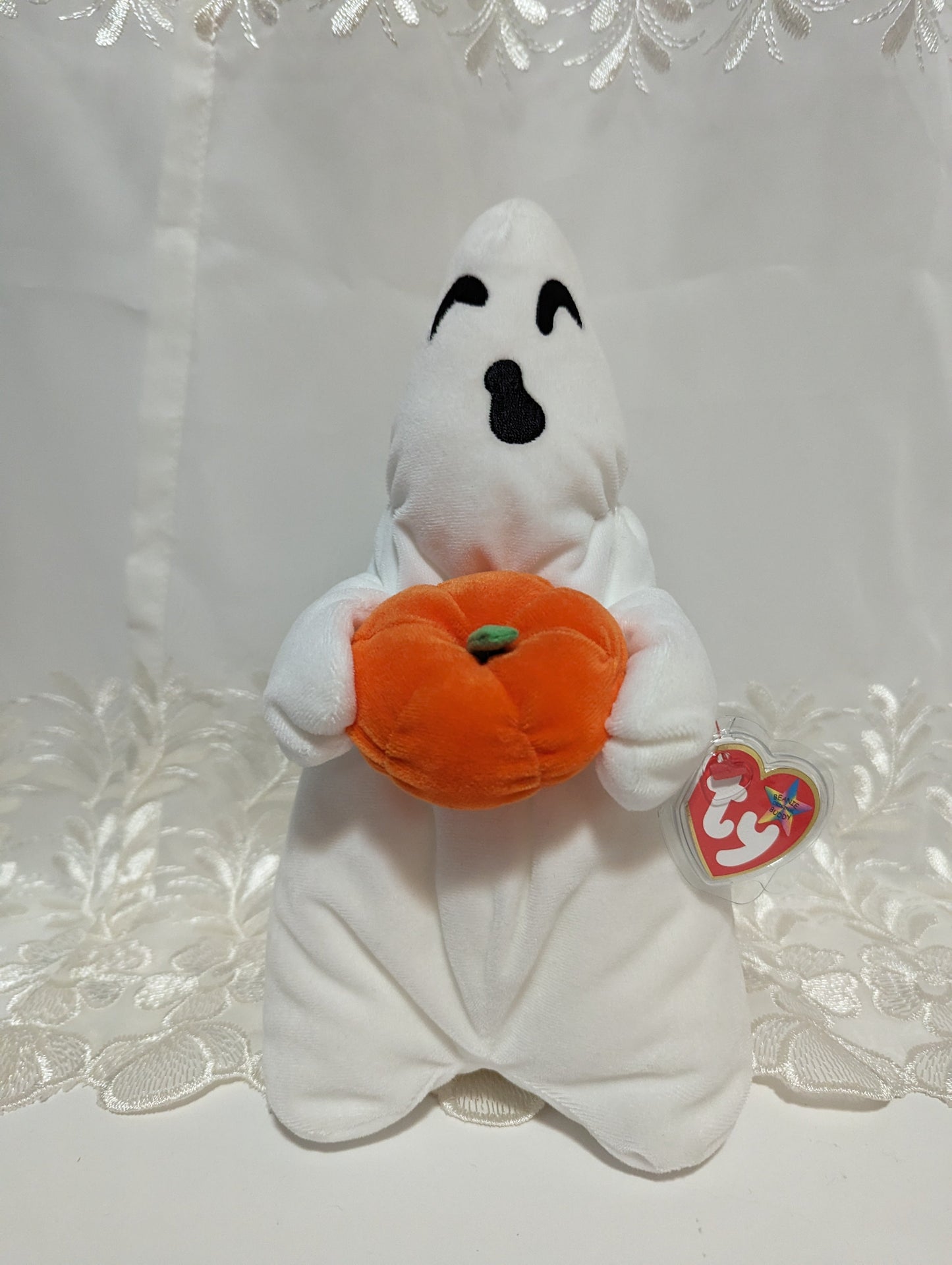 Ty Beanie Buddy - Ghoul The Ghost Holding Pumpkin (11In) - Vintage Beanies Canada
