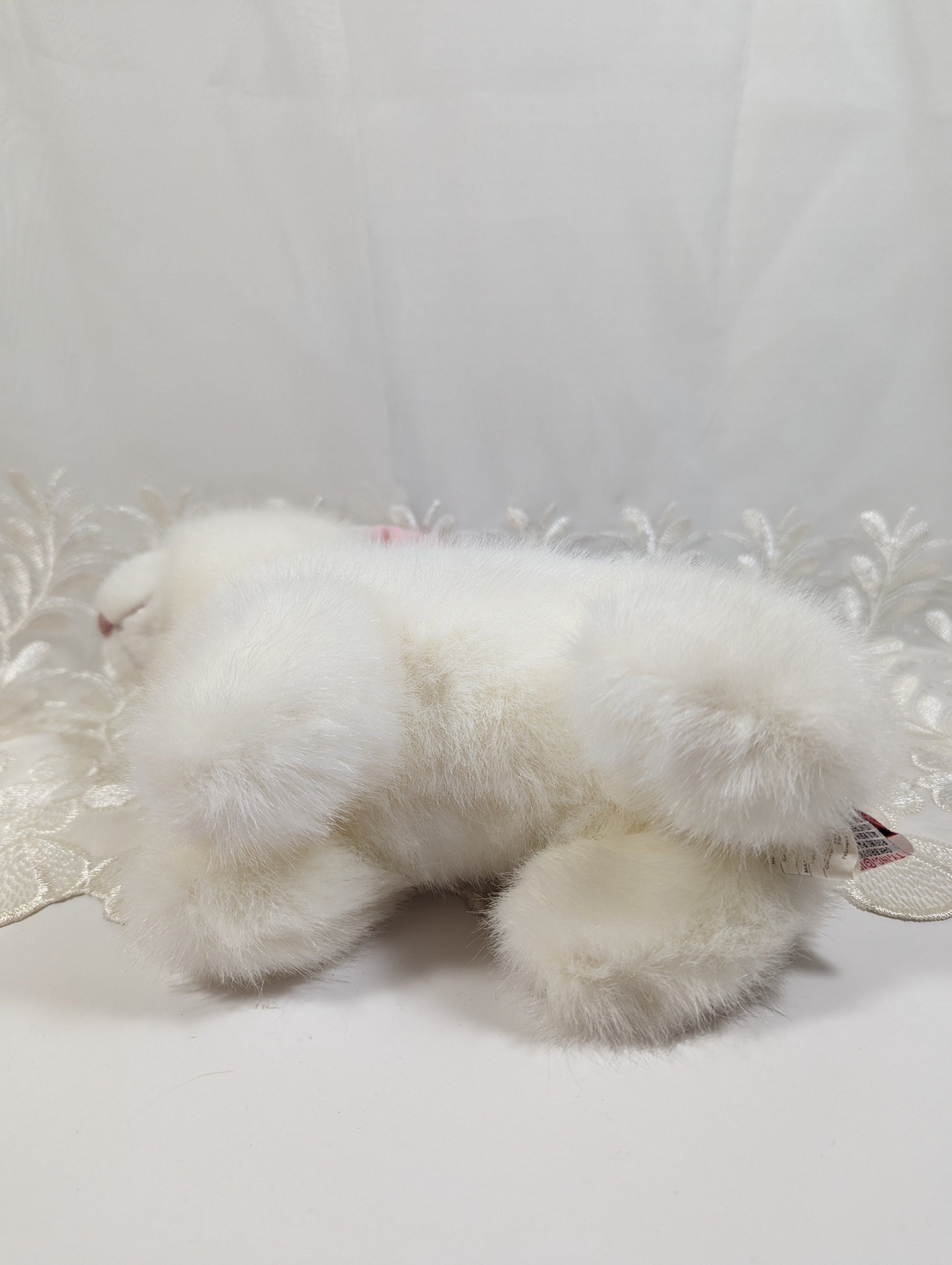 Ty Classic collection - Bows the White Bunny Rabbit (10in) Near Mint Tag - Vintage Beanies Canada