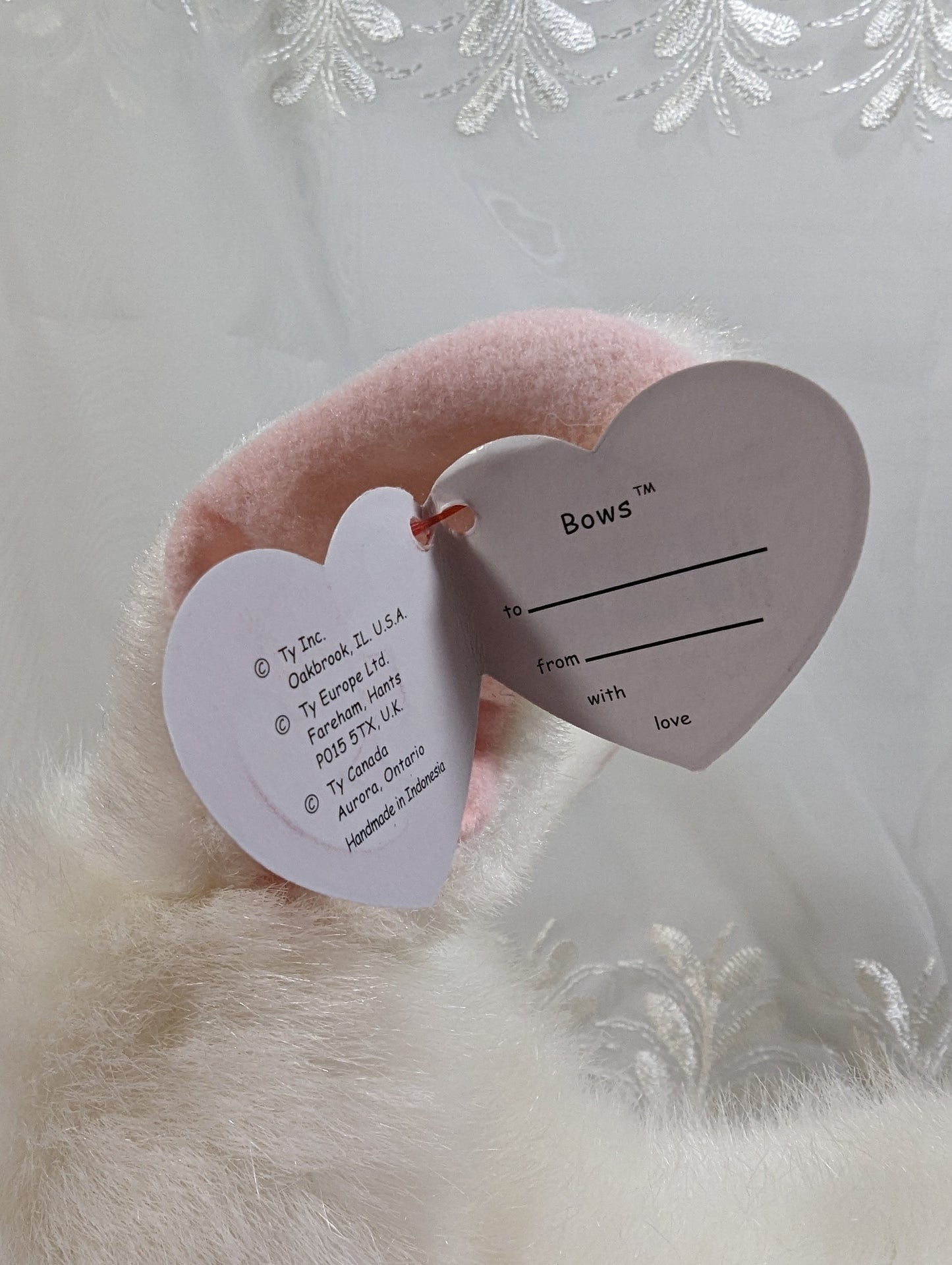Ty Classic collection - Bows the White Bunny Rabbit (10in) Near Mint Tag - Vintage Beanies Canada