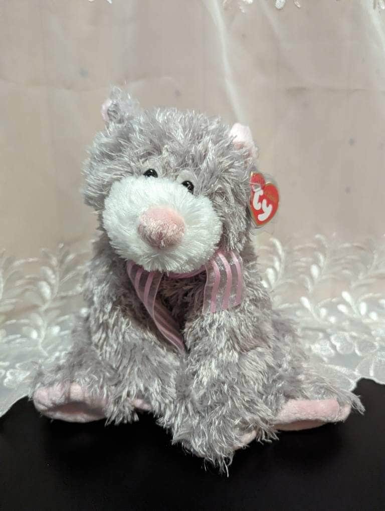 Ty Classic Collection - Caboodle The Gray Cat With Pink Bow *Rare* (11in) - Vintage Beanies Canada