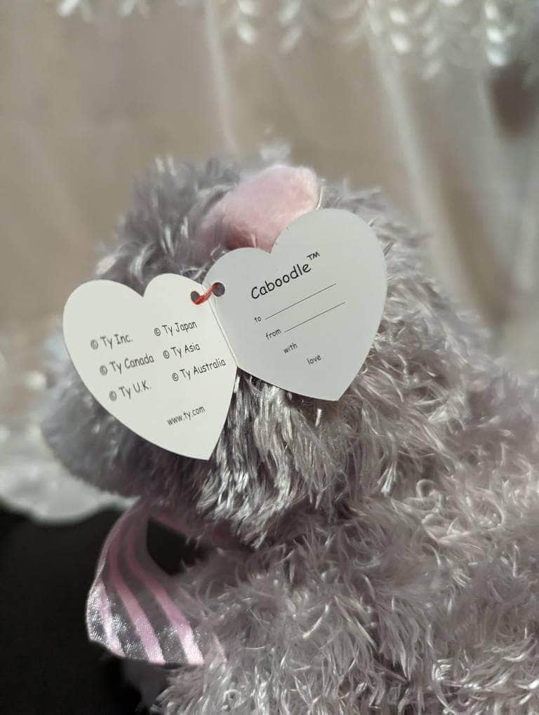 Ty Classic Collection - Caboodle The Gray Cat With Pink Bow *Rare* (11in) - Vintage Beanies Canada