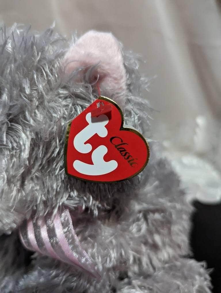 Ty Classic Collection - Caboodle The Gray Cat With Pink Bow *Rare* (11in) - Vintage Beanies Canada