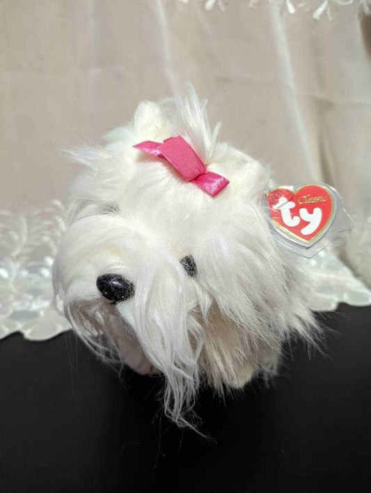 Ty Classic Collection - Foofie The White And Gray Fluffy Dog - Near Mint (12in) - Vintage Beanies Canada