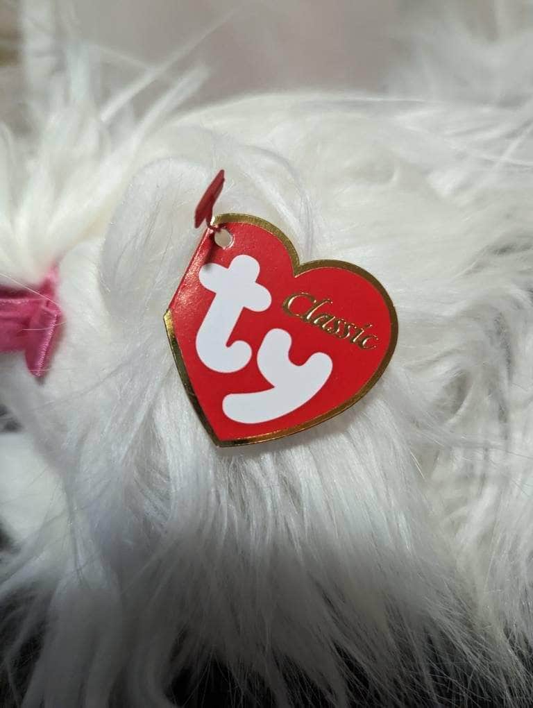 Ty Classic Collection - Foofie The White And Gray Fluffy Dog - Near Mint (12in) - Vintage Beanies Canada