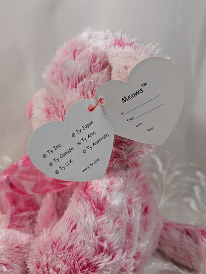 Ty Classic Collection - Meows the Adorable Pink Cat with Pink Bow (10 in) - Vintage Beanies Canada