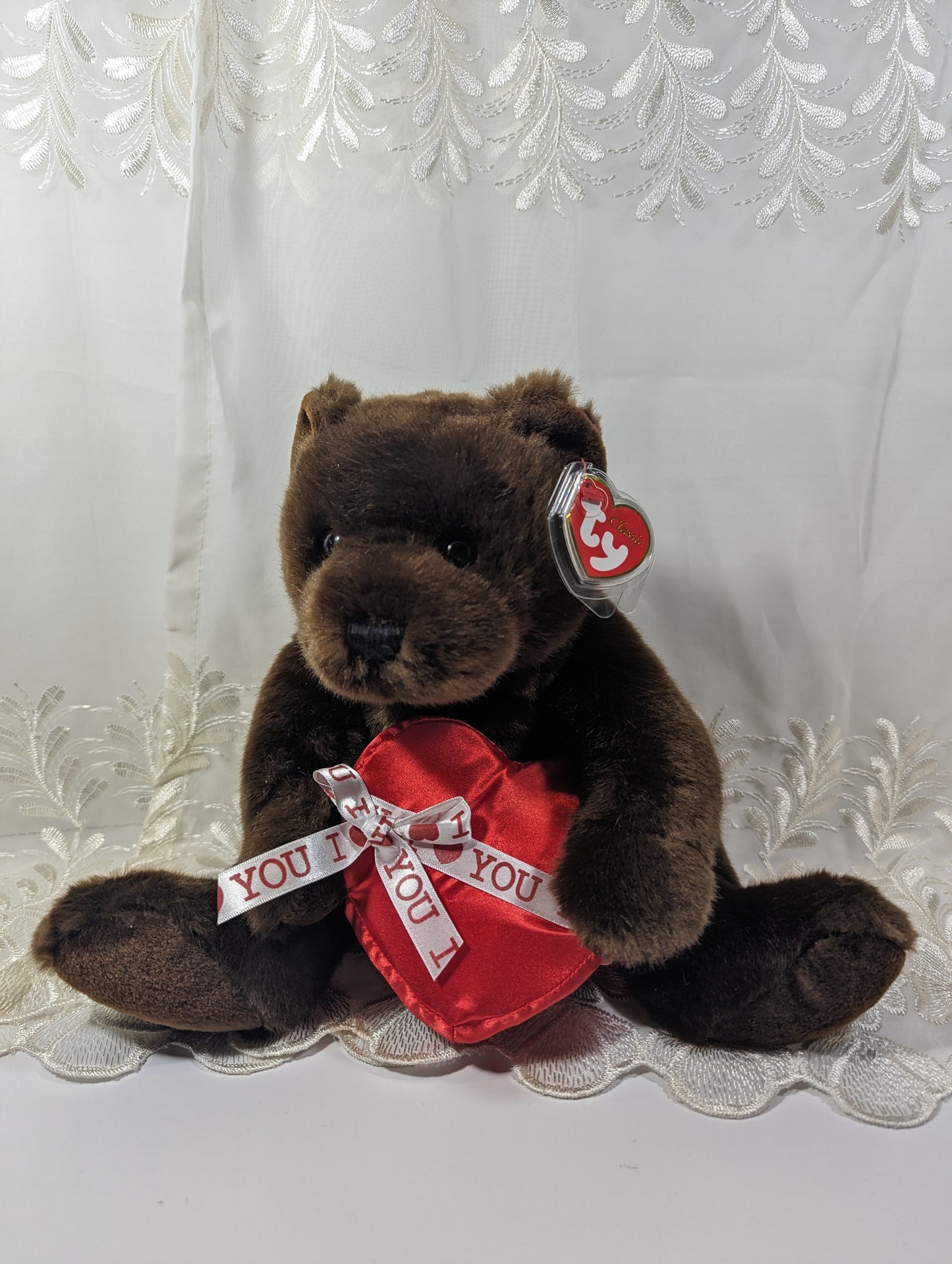 Ty Classic Collection - Sweeten The Brown Bear Holding Heart (10in) - Vintage Beanies Canada
