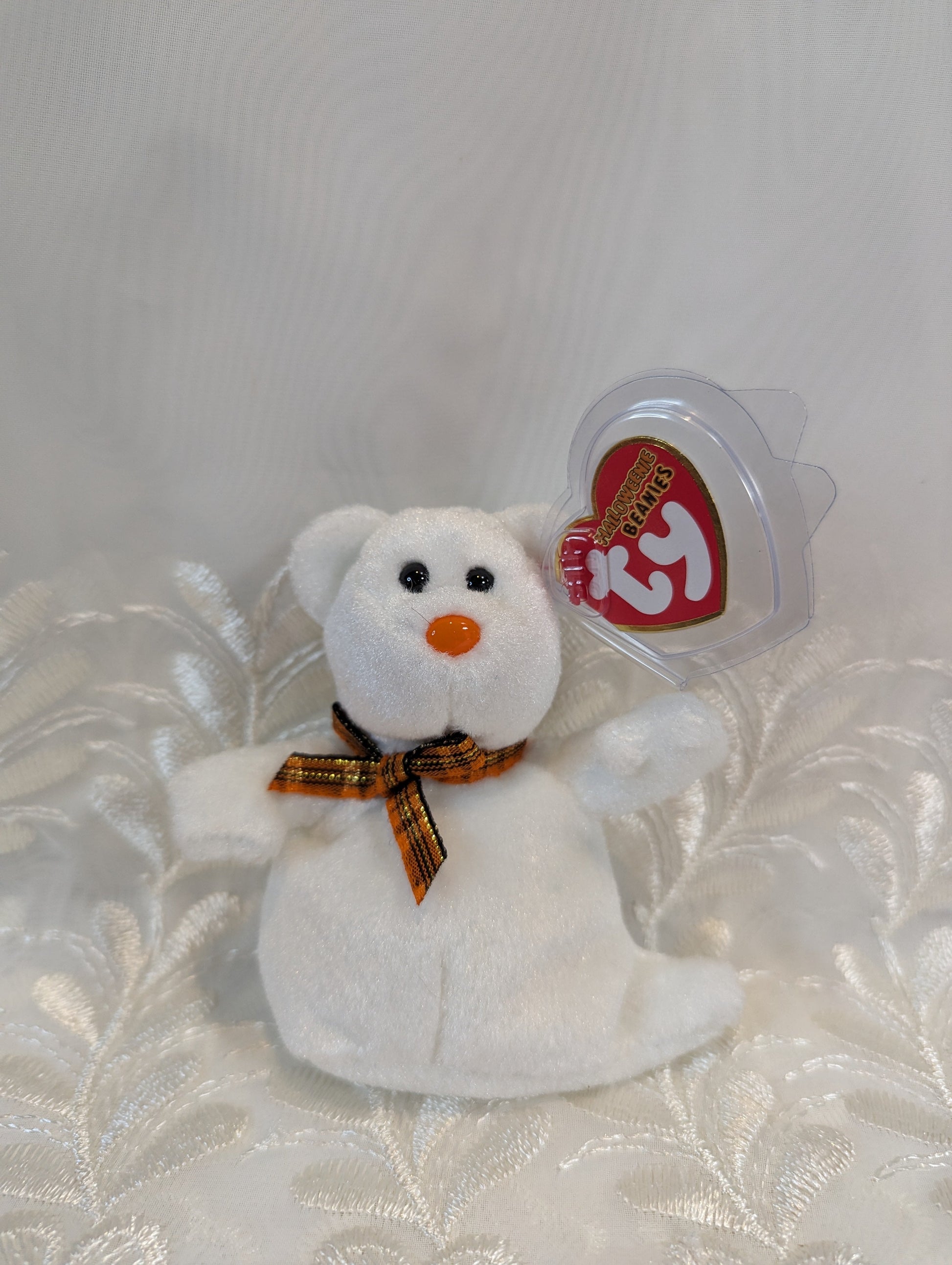 Ty Halloweenie Beanie - Phantom The White Halloween Ghost Bear (4in) *Tiny* - Vintage Beanies Canada