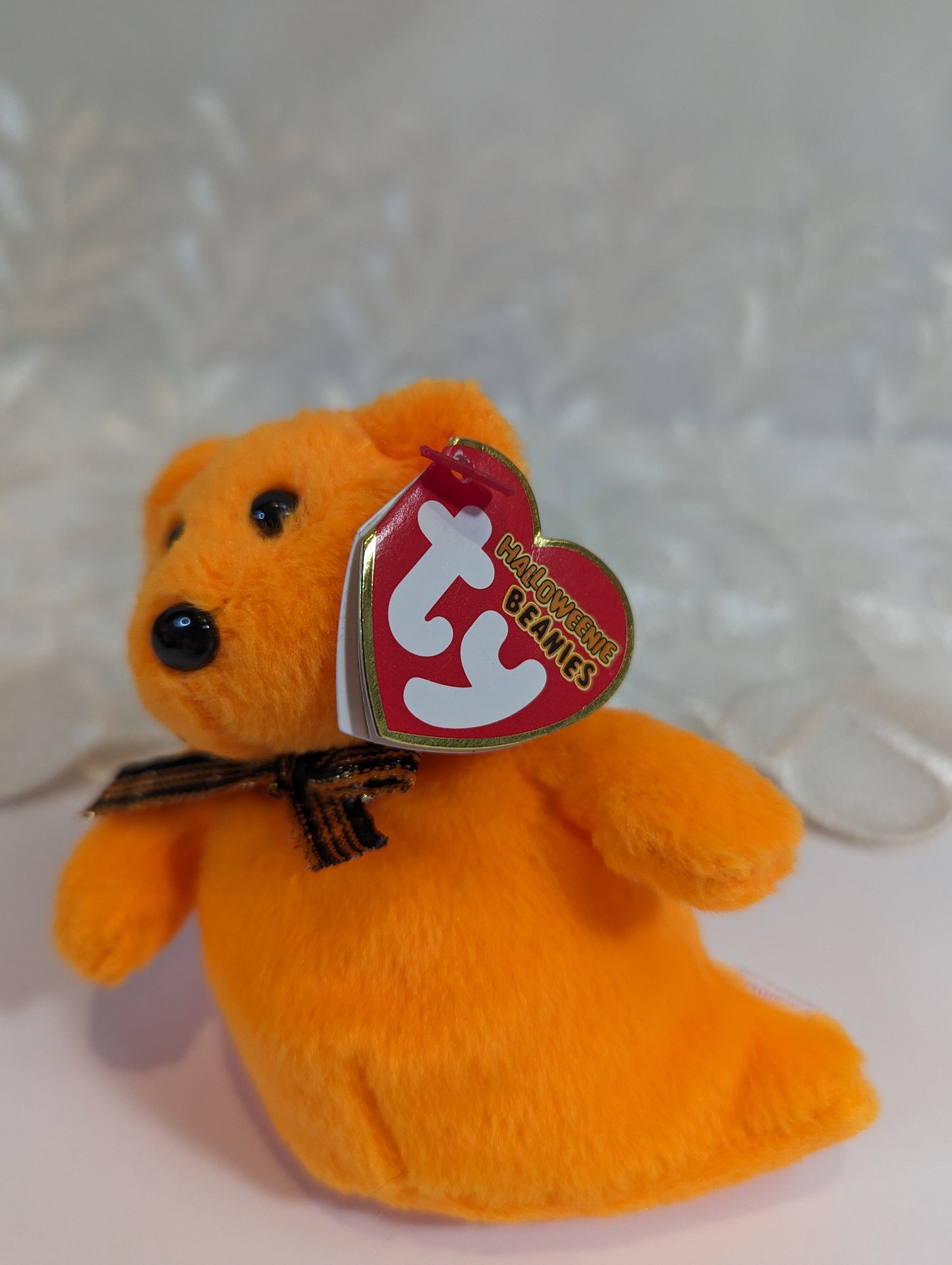 Ty Halloweenie Beanies - Haunted the orange Halloween Ghost Bear (4in) *Tiny* - Vintage Beanies Canada