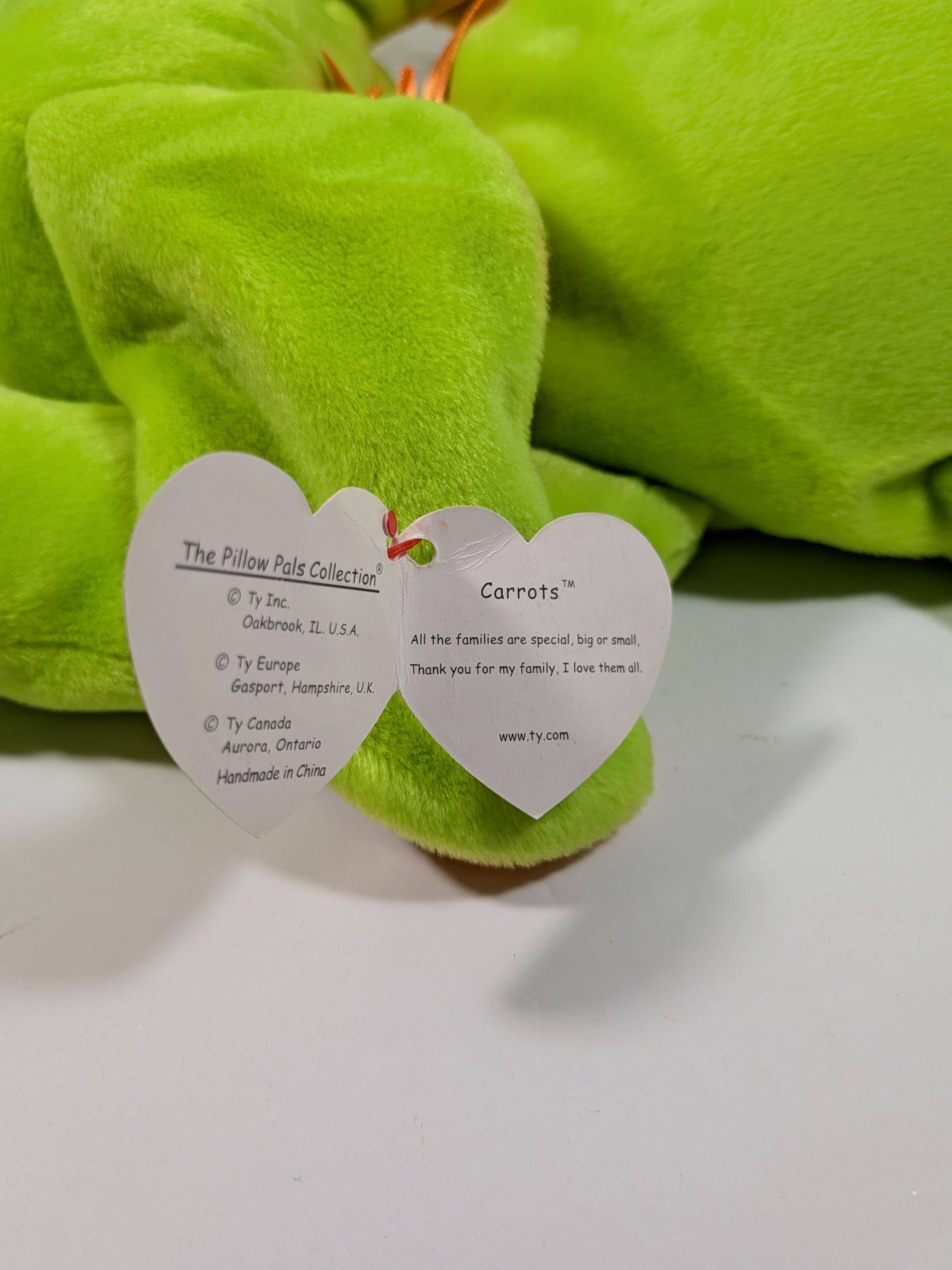 Ty Pillow Pals - Carrots The Green Bunny (12in) Non - mint Hang Tag - Vintage Beanies Canada